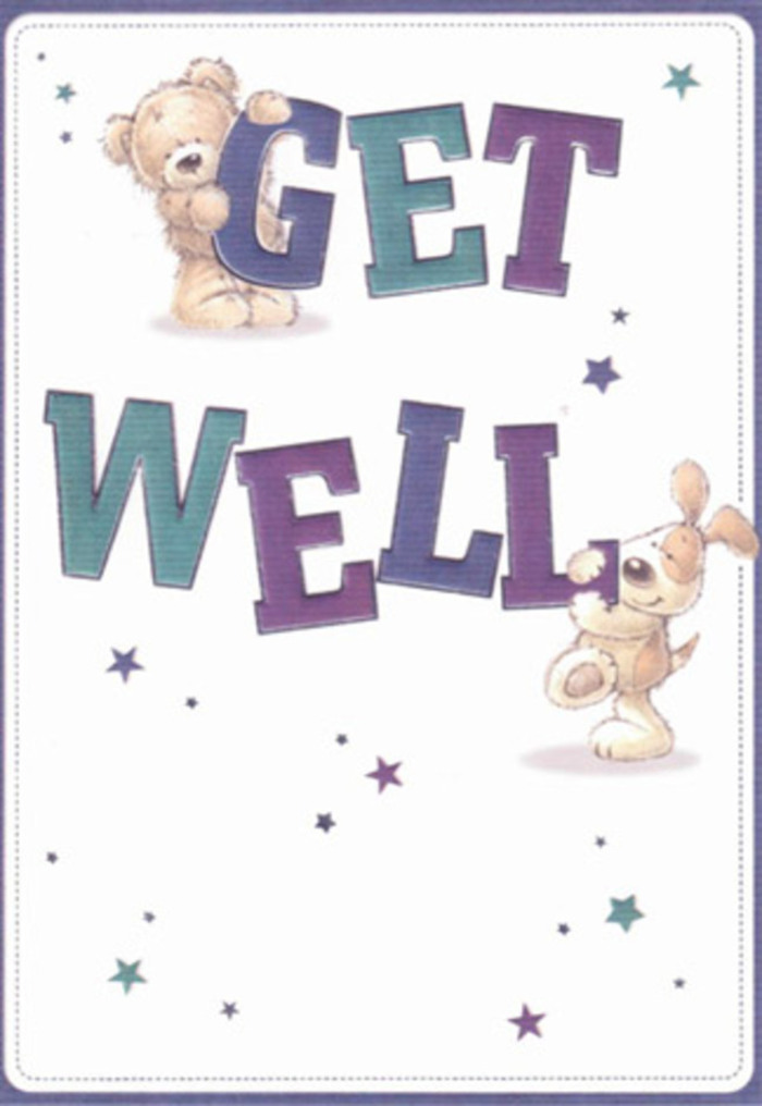 This delightful get well card captures a story of gentle encouragement and cheer, brought to life by the whimsical pairing of a bear and a puppy-two companions as welcoming as a stroll through South Hackney's afternoon streets. Around these playful friends, tiny stars dance in varying shades of blue and purple, as if scattering wishes and quiet reassurance through the air. The bold, rounded letters of 'Get Well,' shaded in deep purples and aquas, anchor the design with optimism, echoing the vibrant hues found in mixed bouquets from local Hackney markets. The tactile softness of the bear's plush fur and the silken velvet of the puppy's floppy ears add dimension, suggesting warmth that extends beyond the page-much like the soft petals and textured greenery we layer in our most comforting arrangements. Imagine sending this card alongside a fresh bouquet down Lauriston Road: together, the gesture would radiate positivity, compassion, and the small everyday joys that make South Hackney feel like home. The bright, uncluttered background offers a sense of renewed hope-a breath of clarity and promise to lift the spirits of anyone on the mend.